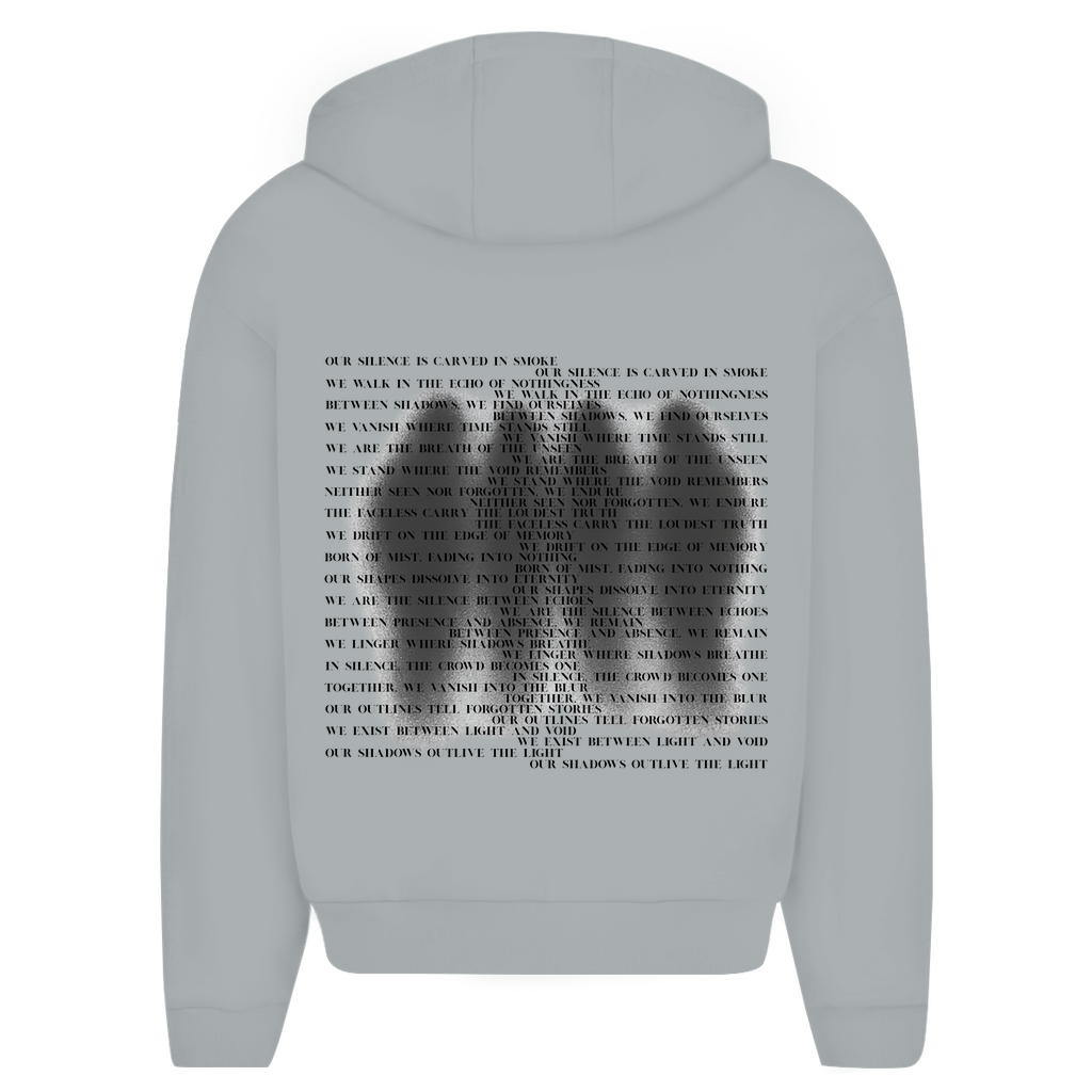 "SHADOWS" OVERSIZE ZIP HOODIE BLACK TEXT