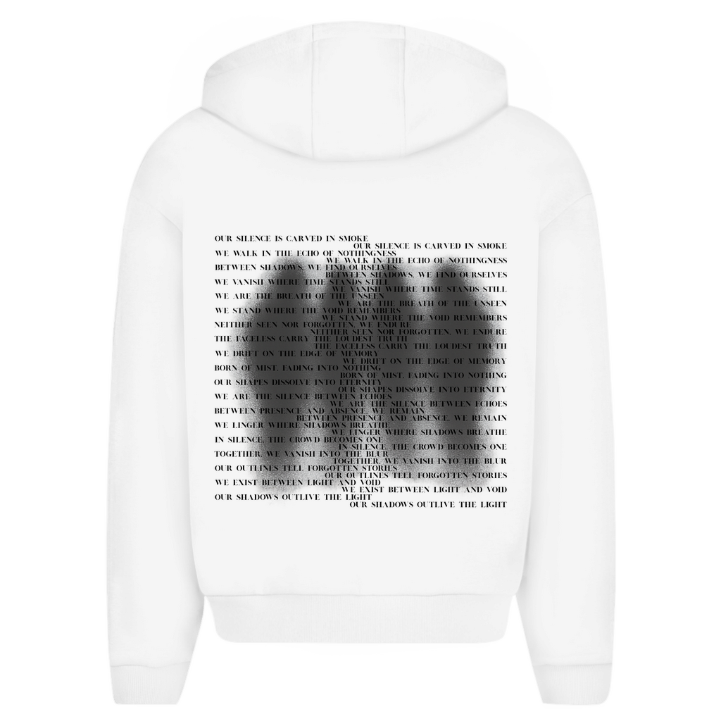 "SHADOWS" OVERSIZE ZIP HOODIE BLACK TEXT